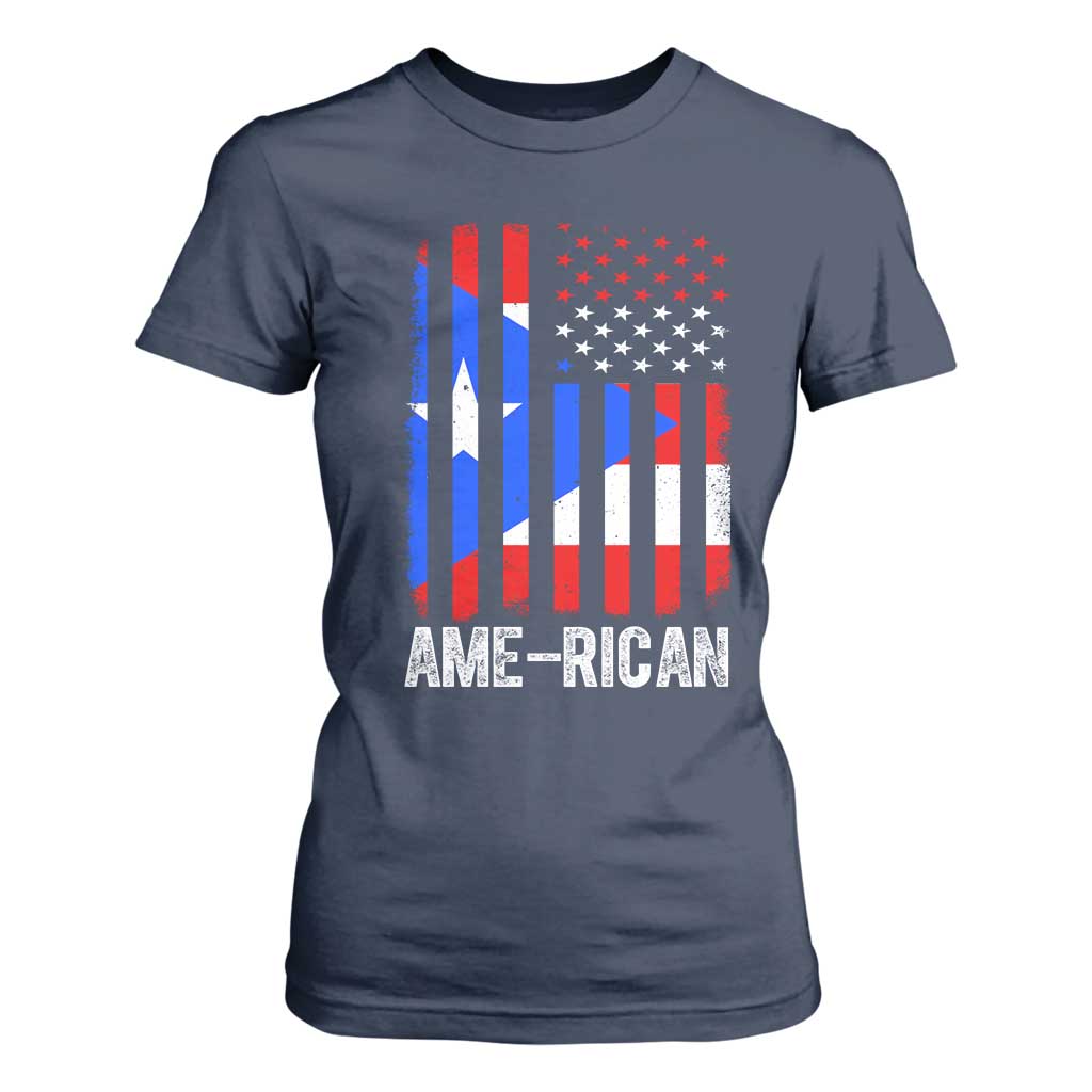 Puerto Rican American Flag T Shirt For Women AME-RICAN Boricua Pride TS10 Navy Print Your Wear