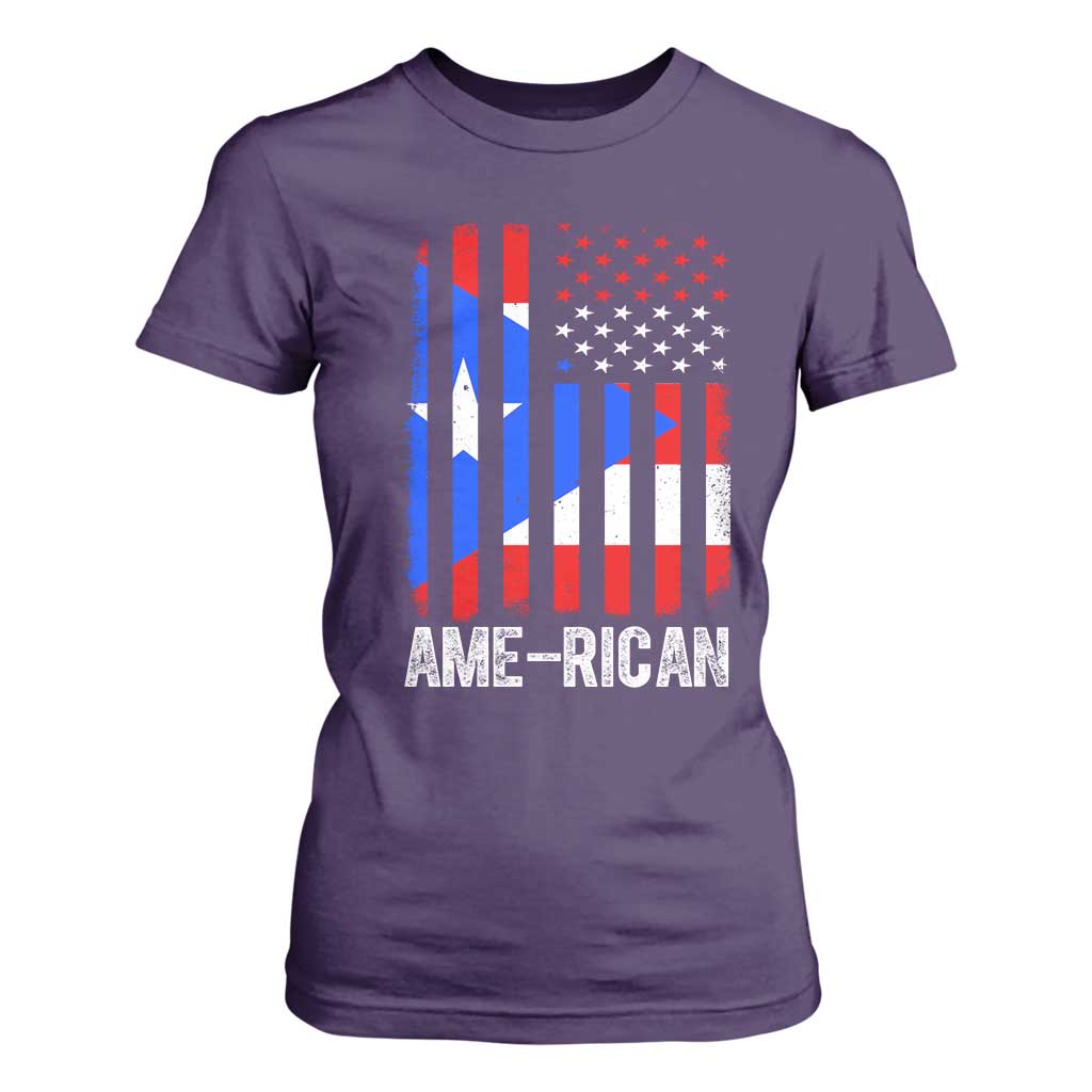 Puerto Rican American Flag T Shirt For Women AME-RICAN Boricua Pride TS10 Purple Print Your Wear