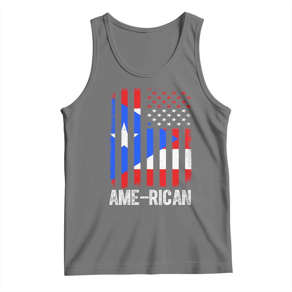 Puerto Rican American Flag Tank Top AME-RICAN Boricua Pride TS10 Black Heather Print Your Wear