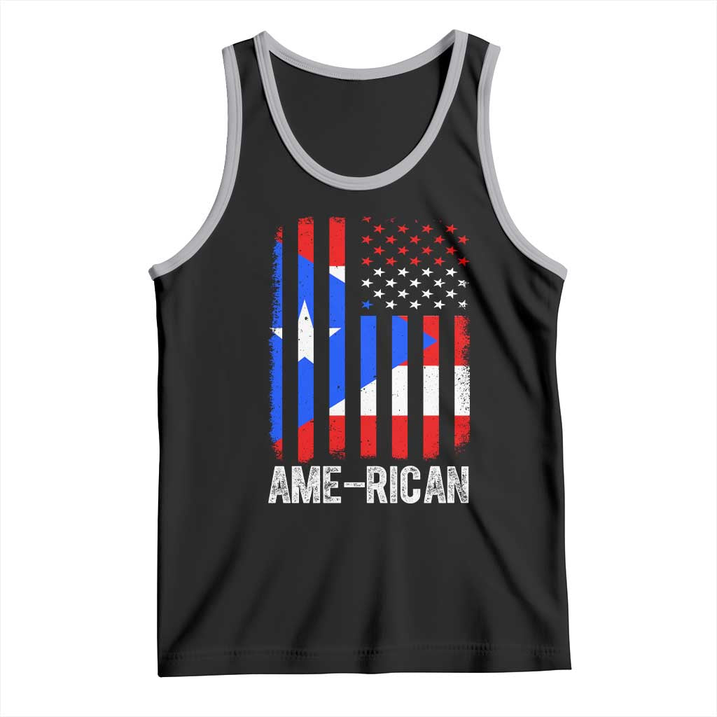 Puerto Rican American Flag Tank Top AME-RICAN Boricua Pride TS10 Black Athletic Heather Print Your Wear
