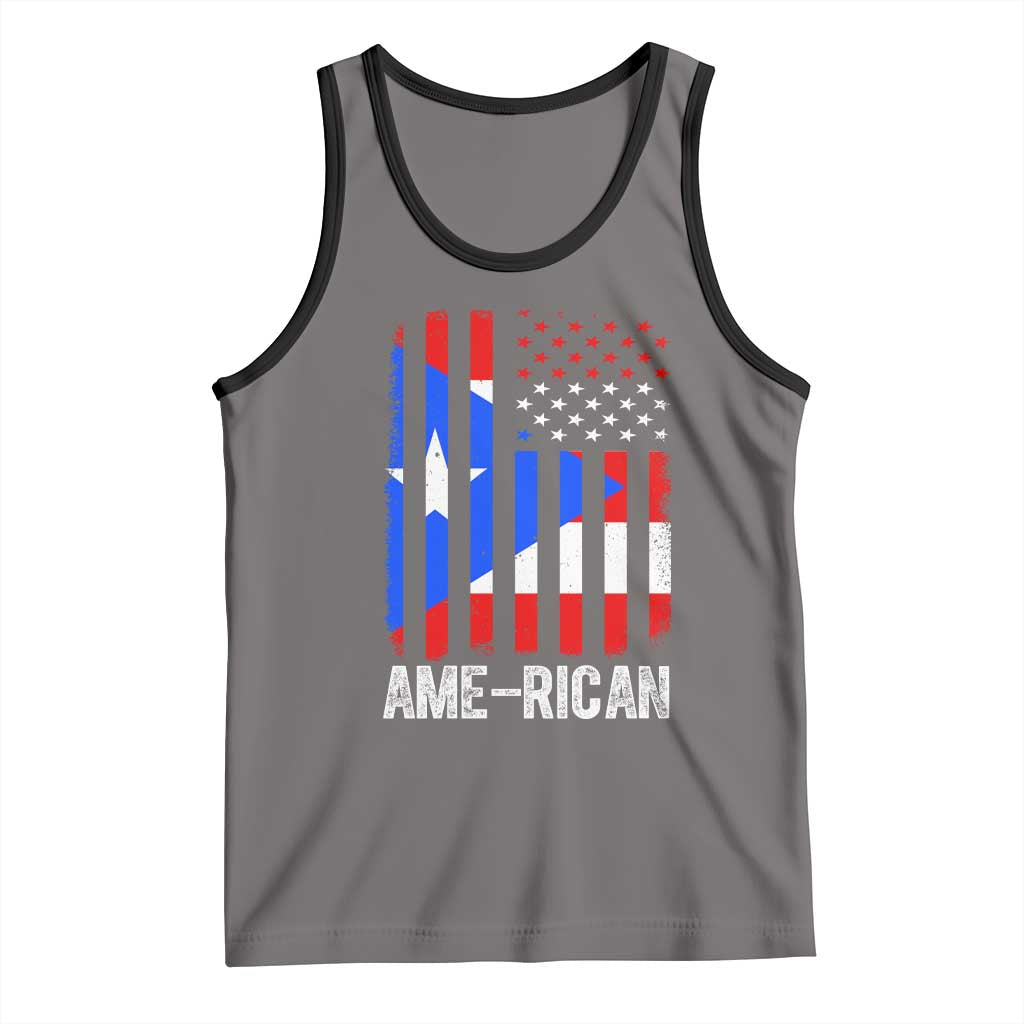 Puerto Rican American Flag Tank Top AME-RICAN Boricua Pride TS10 Deep Heather Black Print Your Wear