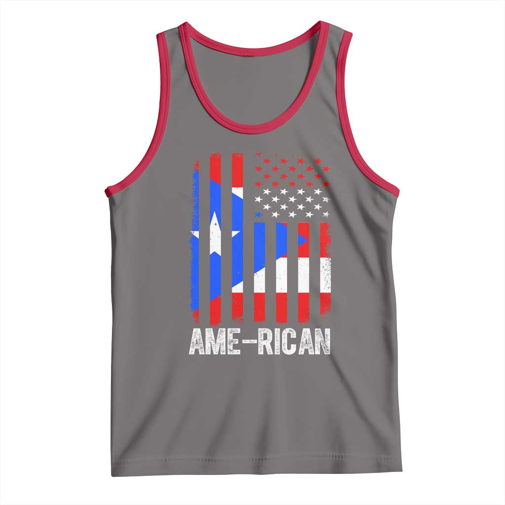 Puerto Rican American Flag Tank Top AME-RICAN Boricua Pride TS10 Deep Heather Red Print Your Wear