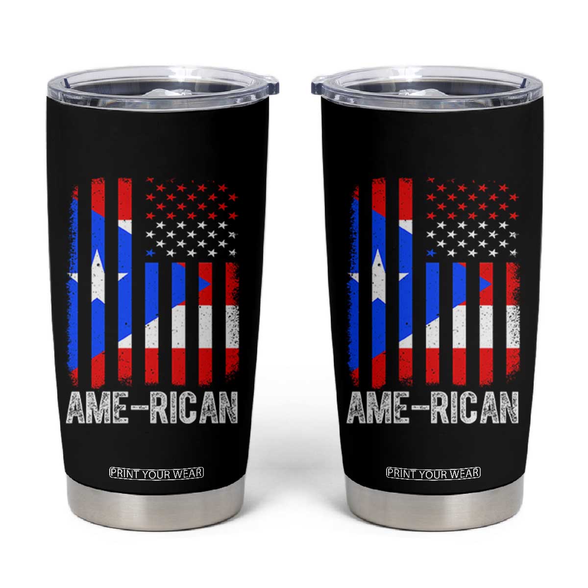 Puerto Rican American Flag Tumbler Cup AME-RICAN Boricua Pride TS10 Black Print Your Wear