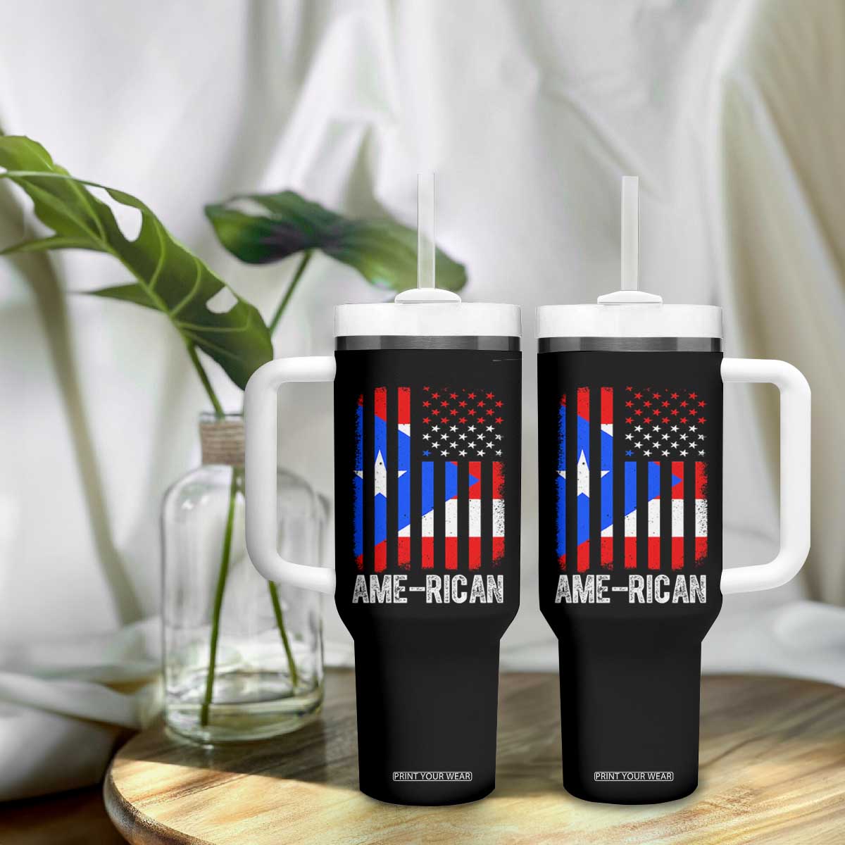 Puerto Rican American Flag Tumbler With Handle AME-RICAN Boricua Pride TS10 Print Your Wear