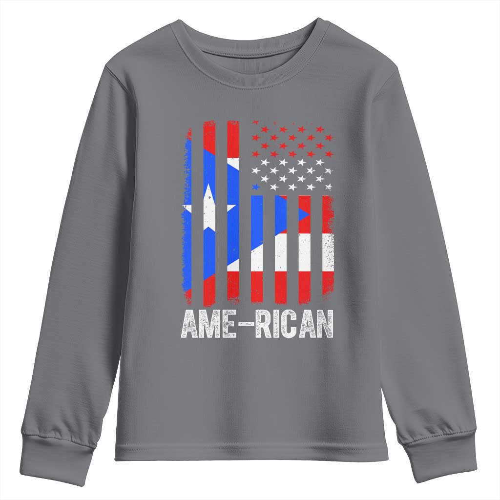Puerto Rican American Flag Youth Sweatshirt AME-RICAN Boricua Pride TS10 Charcoal Print Your Wear