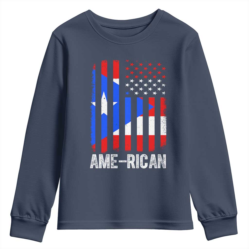 Puerto Rican American Flag Youth Sweatshirt AME-RICAN Boricua Pride TS10 Navy Print Your Wear
