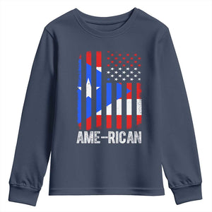 Puerto Rican American Flag Youth Sweatshirt AME-RICAN Boricua Pride TS10 Navy Print Your Wear