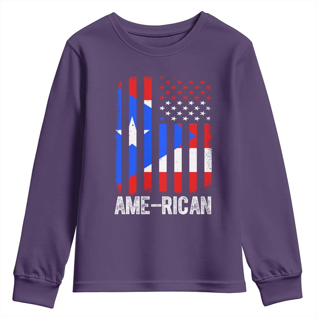 Puerto Rican American Flag Youth Sweatshirt AME-RICAN Boricua Pride TS10 Purple Print Your Wear