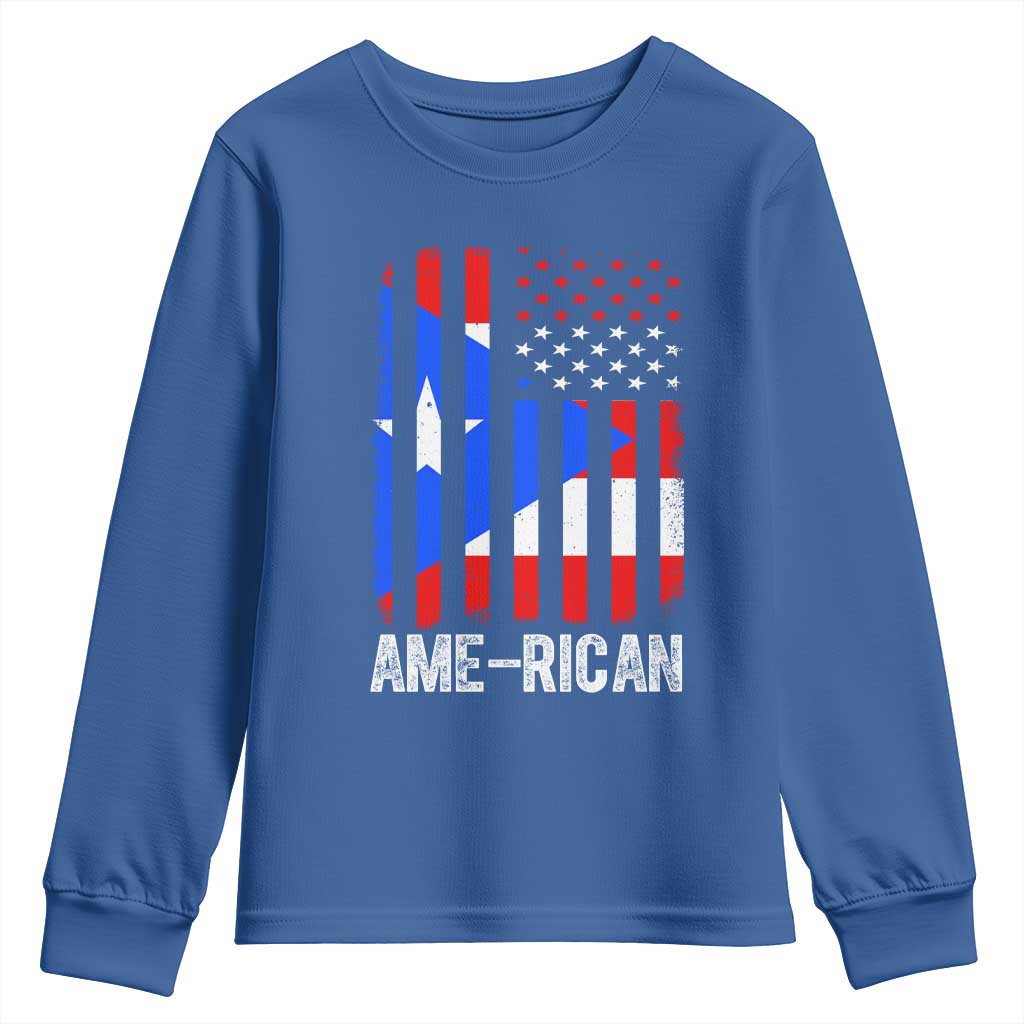 Puerto Rican American Flag Youth Sweatshirt AME-RICAN Boricua Pride TS10 Royal Blue Print Your Wear
