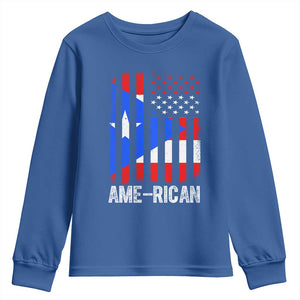 Puerto Rican American Flag Youth Sweatshirt AME-RICAN Boricua Pride TS10 Royal Blue Print Your Wear