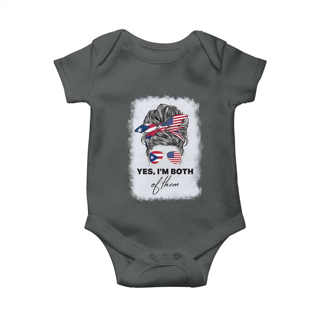 Yes I’m Both Puerto Rican American Baby Onesie Messy Bun Boricua Woman Pride TS10 Dark Heather Print Your Wear