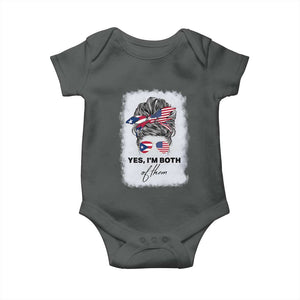 Yes I’m Both Puerto Rican American Baby Onesie Messy Bun Boricua Woman Pride TS10 Dark Heather Print Your Wear