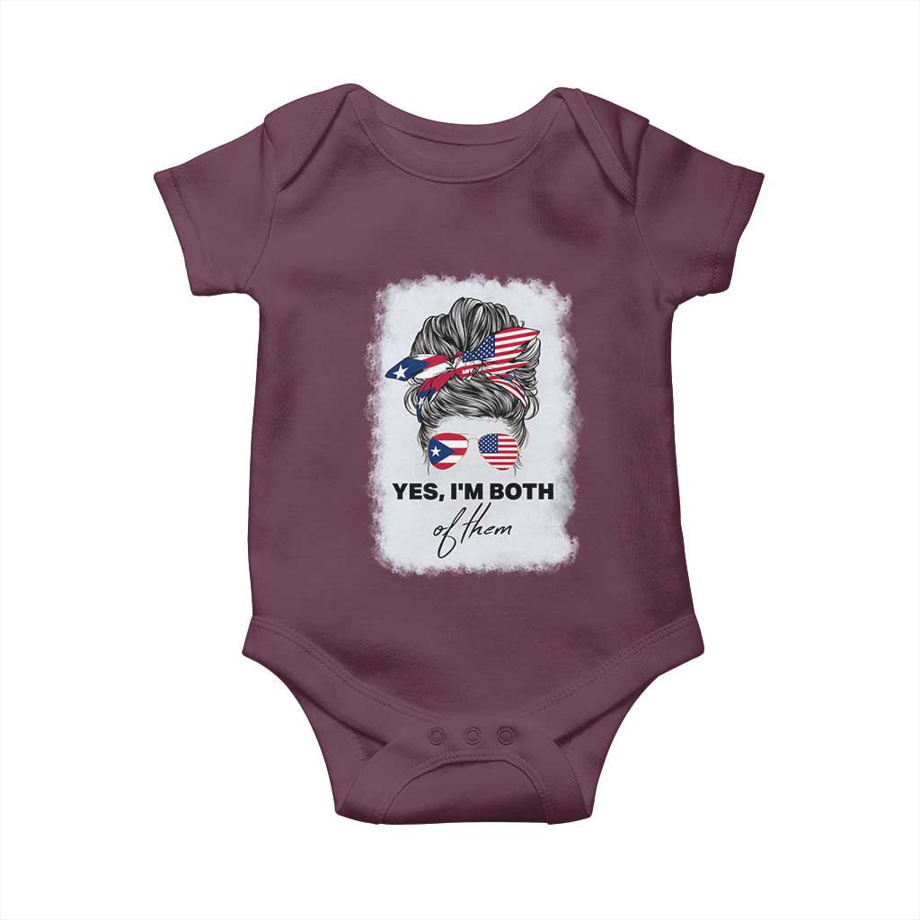 Yes I’m Both Puerto Rican American Baby Onesie Messy Bun Boricua Woman Pride TS10 Maroon Print Your Wear