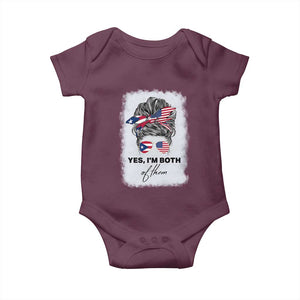 Yes I’m Both Puerto Rican American Baby Onesie Messy Bun Boricua Woman Pride TS10 Maroon Print Your Wear