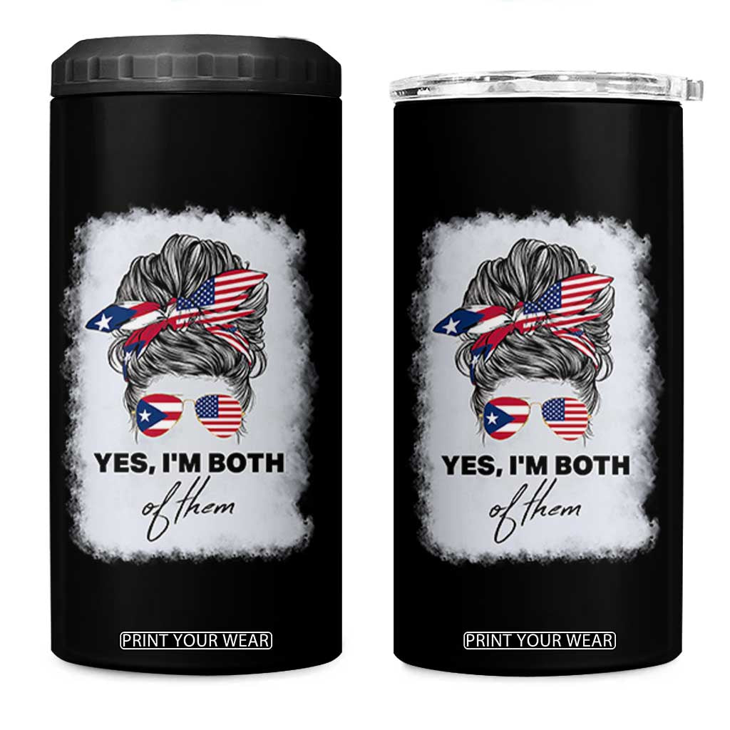 Yes I’m Both Puerto Rican American 4 in 1 Can Cooler Tumbler Messy Bun Boricua Woman Pride TS10 One Size: 16 oz Black Print Your Wear