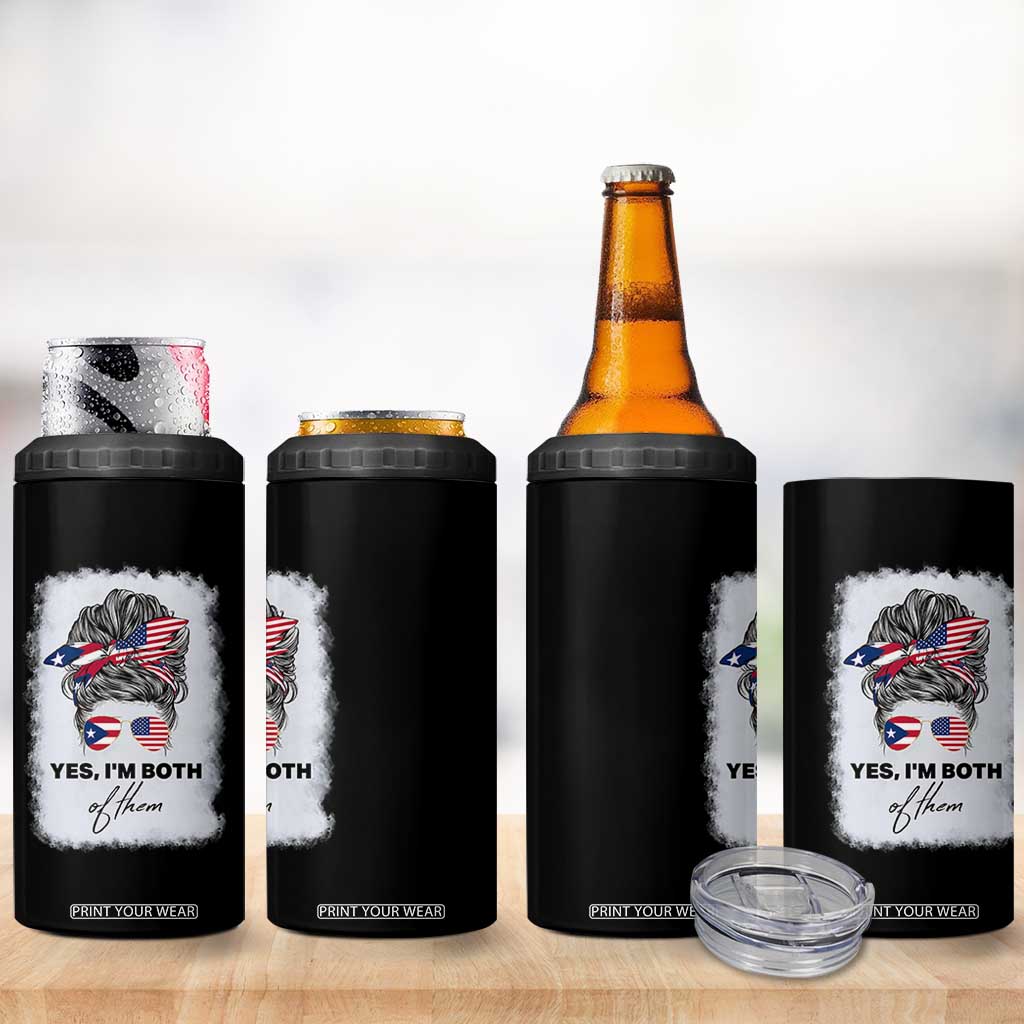 Yes I’m Both Puerto Rican American 4 in 1 Can Cooler Tumbler Messy Bun Boricua Woman Pride TS10 Print Your Wear