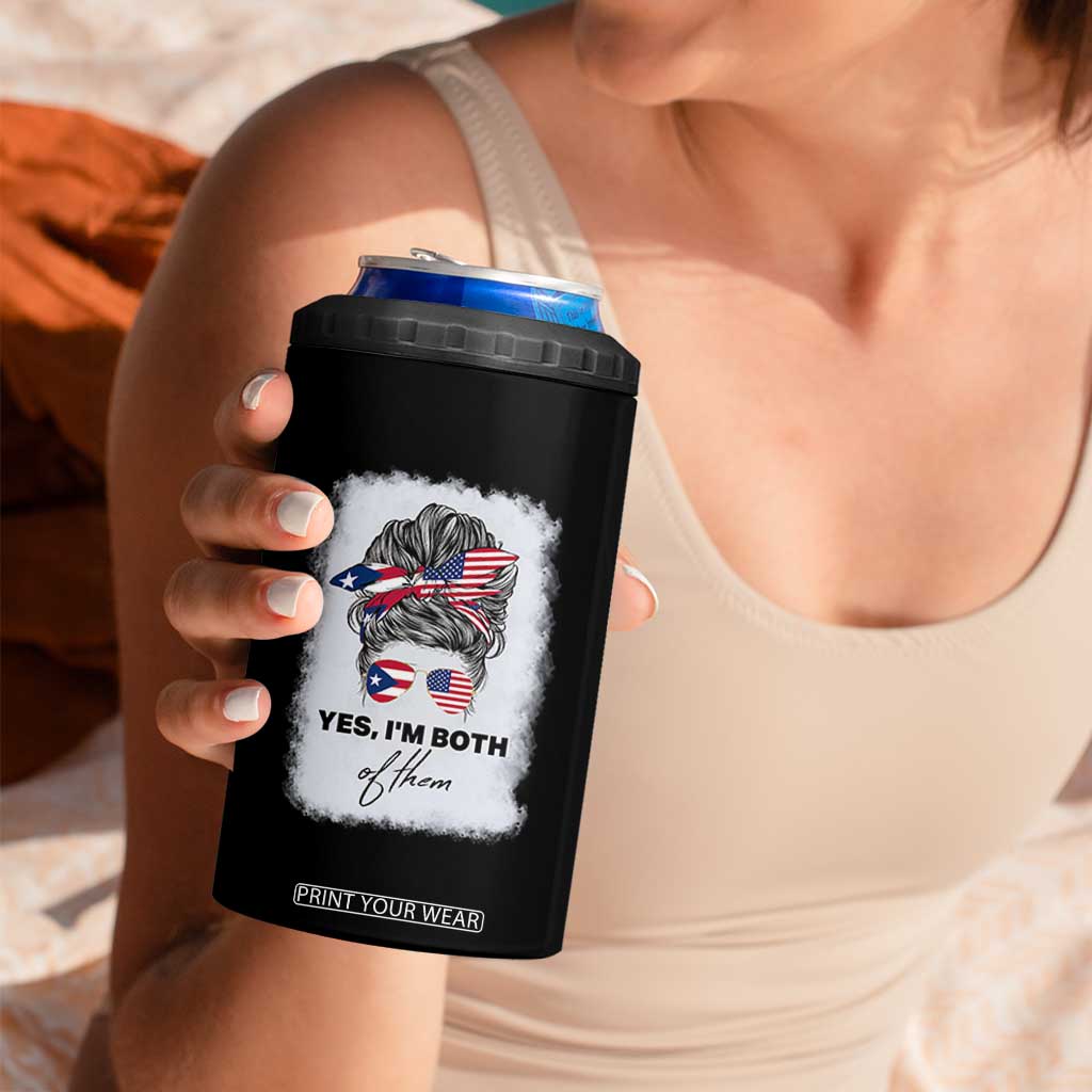 Yes I’m Both Puerto Rican American 4 in 1 Can Cooler Tumbler Messy Bun Boricua Woman Pride TS10 Print Your Wear