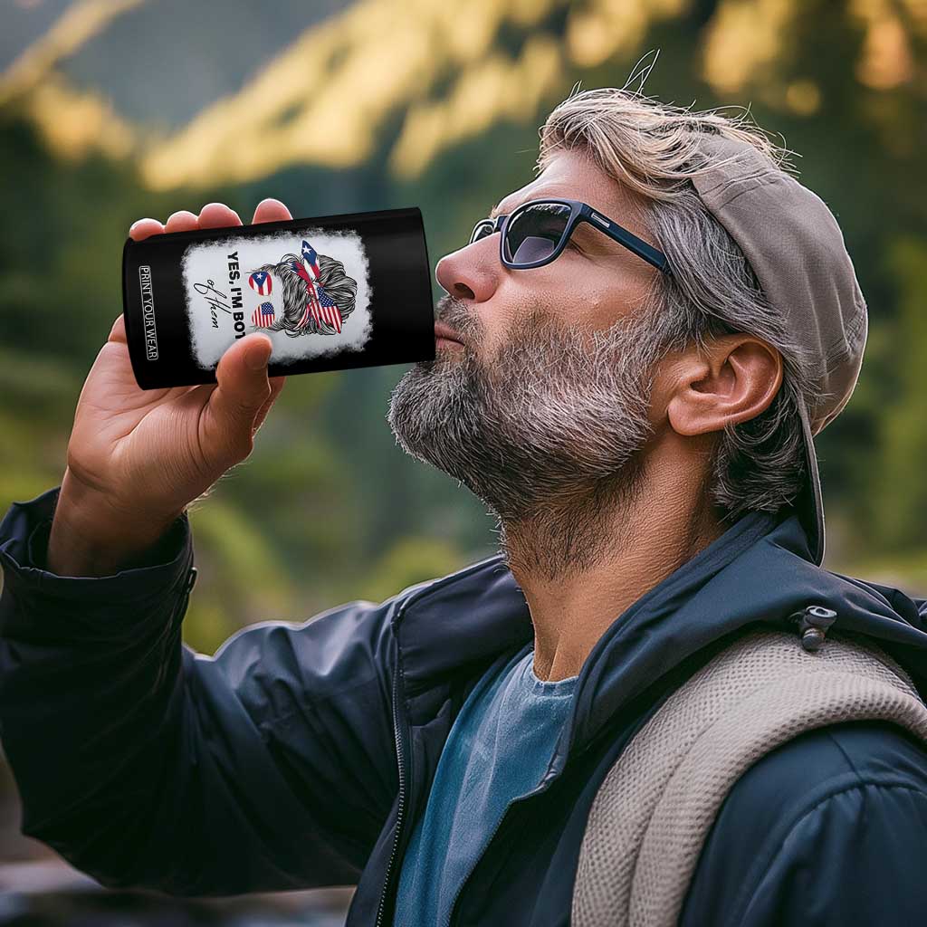 Yes I’m Both Puerto Rican American 4 in 1 Can Cooler Tumbler Messy Bun Boricua Woman Pride TS10 Print Your Wear