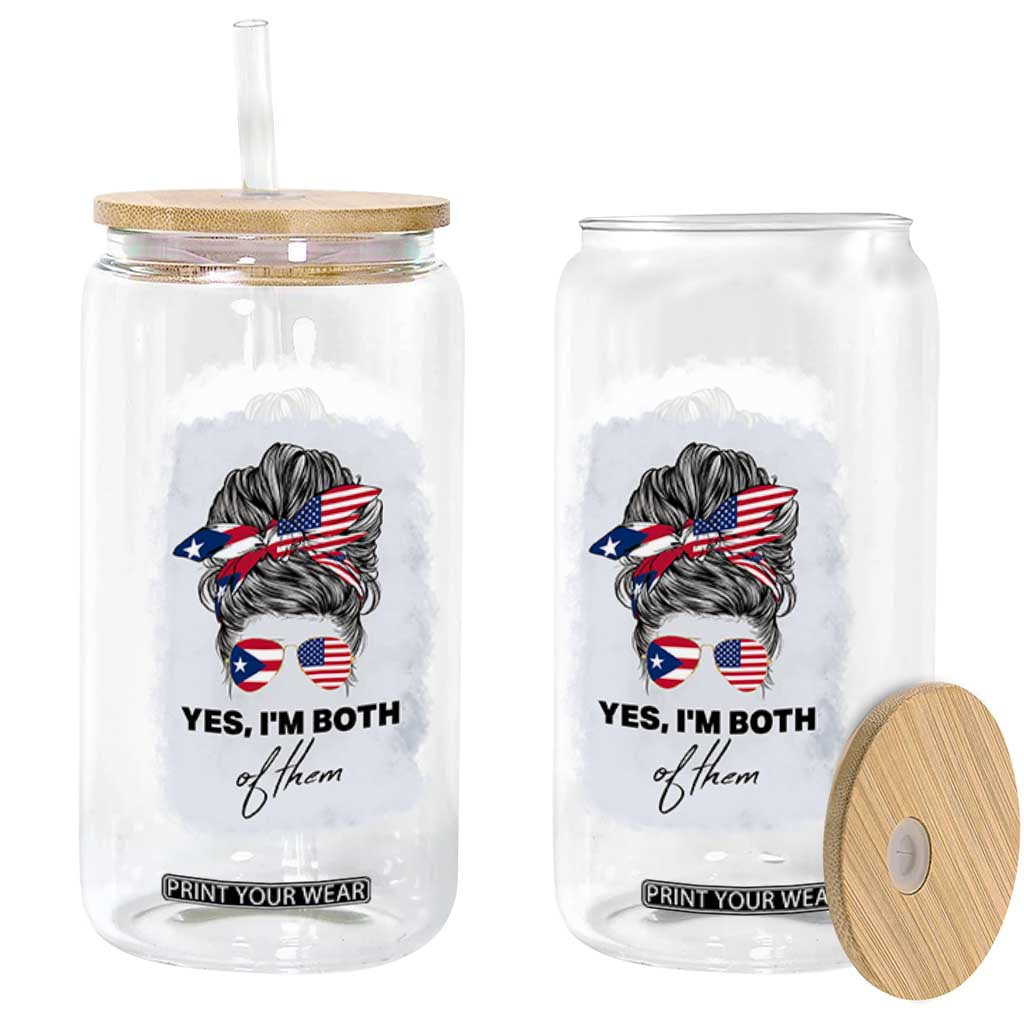 Yes I’m Both Puerto Rican American Glass Can Messy Bun Boricua Woman Pride TS10 Print Your Wear