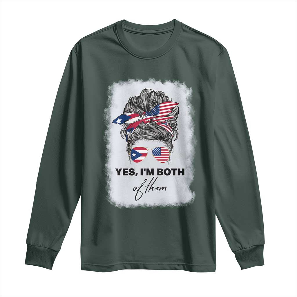 Yes I’m Both Puerto Rican American Long Sleeve Shirt Messy Bun Boricua Woman Pride TS10 Dark Forest Green Print Your Wear
