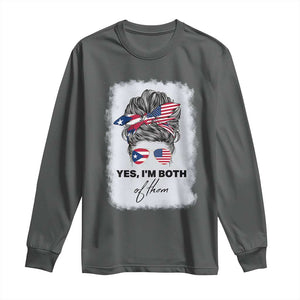 Yes I’m Both Puerto Rican American Long Sleeve Shirt Messy Bun Boricua Woman Pride TS10 Dark Heather Print Your Wear