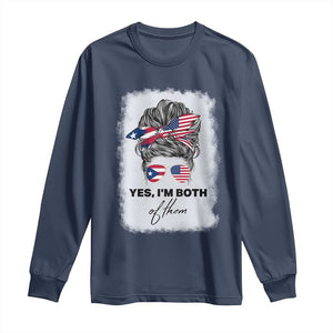 Yes I’m Both Puerto Rican American Long Sleeve Shirt Messy Bun Boricua Woman Pride TS10 Navy Print Your Wear