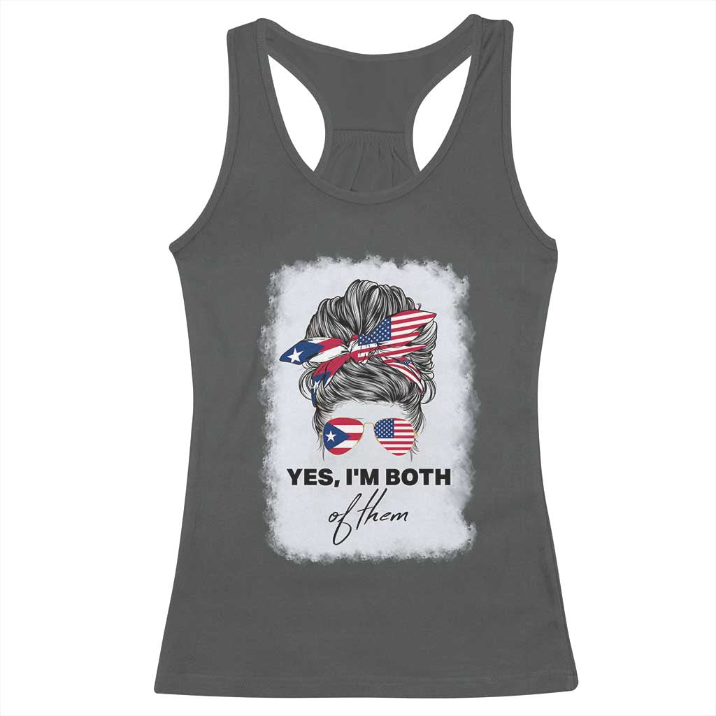 Yes I’m Both Puerto Rican American Racerback Tank Top Messy Bun Boricua Woman Pride TS10 Dark Heather Print Your Wear