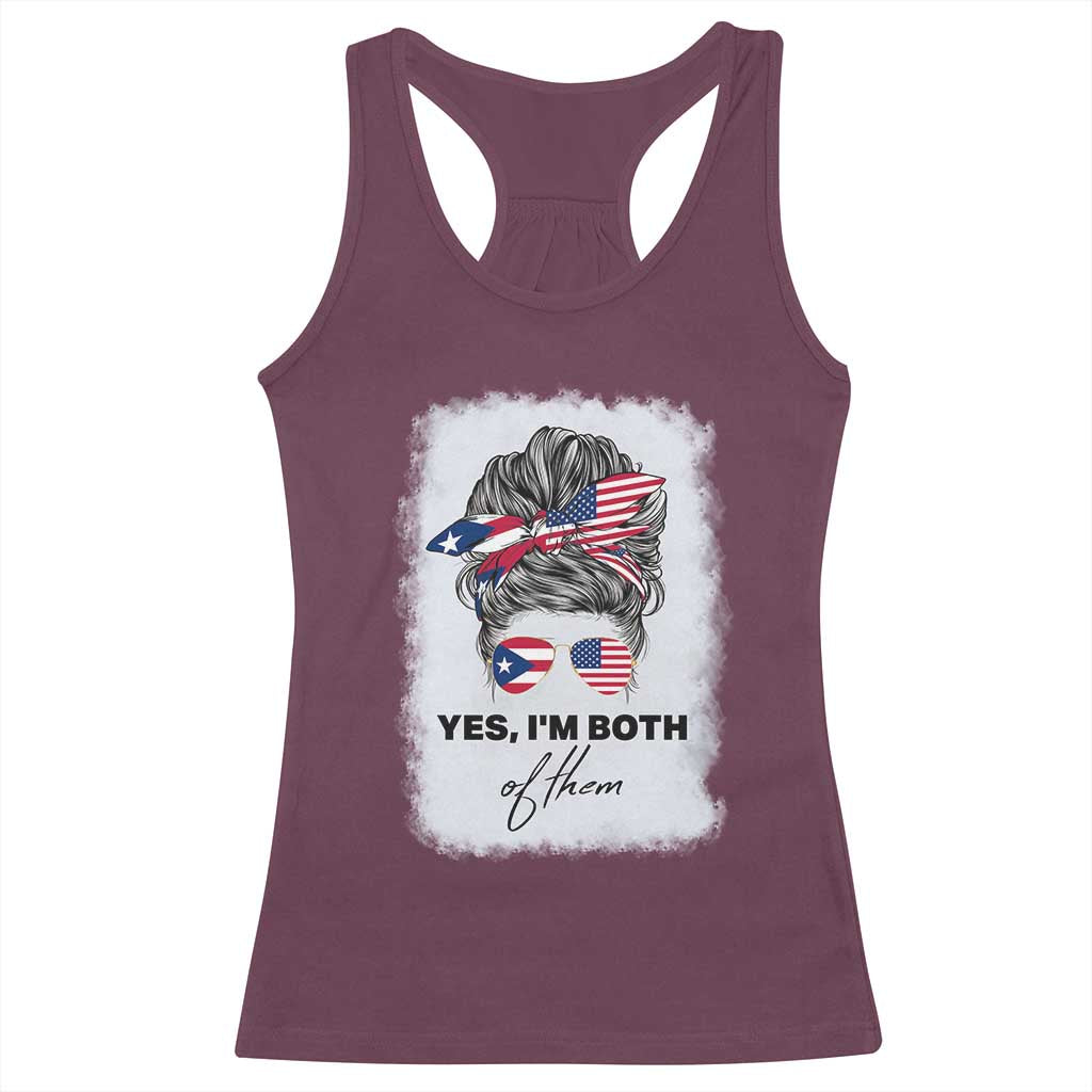 Yes I’m Both Puerto Rican American Racerback Tank Top Messy Bun Boricua Woman Pride TS10 Maroon Print Your Wear