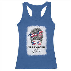 Yes I’m Both Puerto Rican American Racerback Tank Top Messy Bun Boricua Woman Pride TS10 Royal Blue Print Your Wear