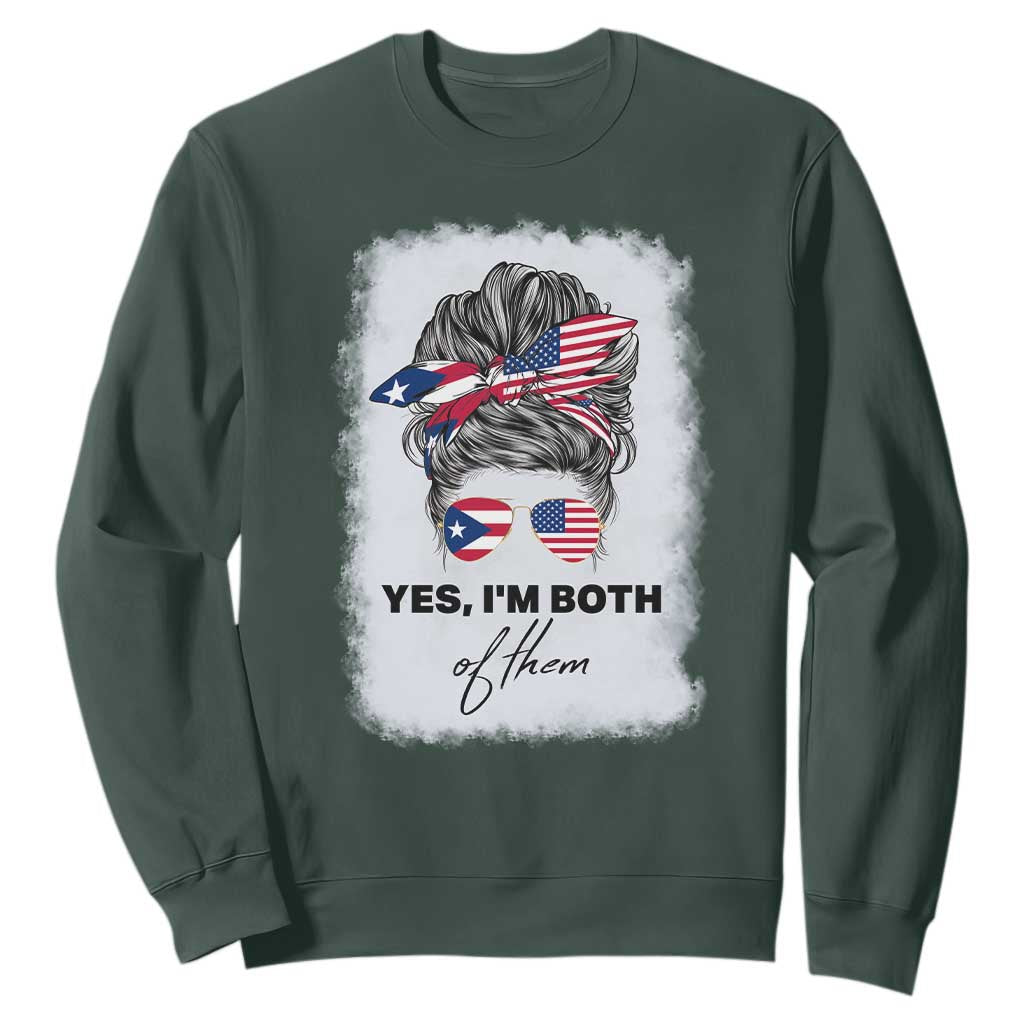 Yes I’m Both Puerto Rican American Sweatshirt Messy Bun Boricua Woman Pride TS10 Dark Forest Green Print Your Wear