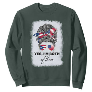 Yes I’m Both Puerto Rican American Sweatshirt Messy Bun Boricua Woman Pride TS10 Dark Forest Green Print Your Wear