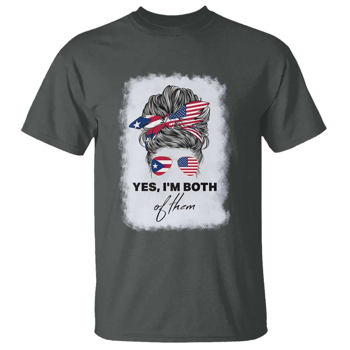 Yes I’m Both Puerto Rican American T Shirt Messy Bun Boricua Woman Pride TS10 Dark Heather Print Your Wear