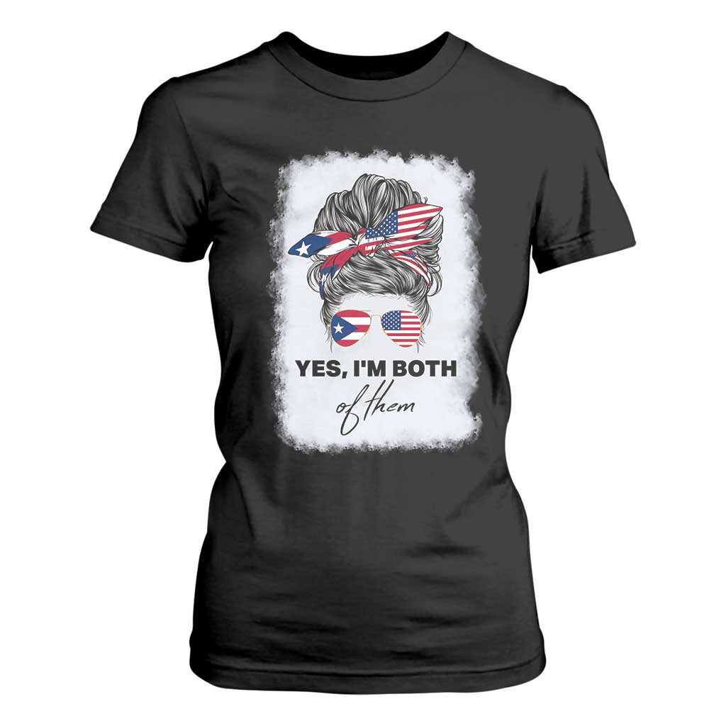 Yes I’m Both Puerto Rican American T Shirt For Women Messy Bun Boricua Woman Pride TS10 Black Print Your Wear