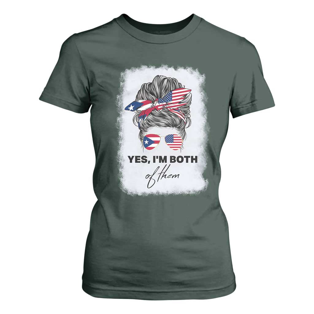 Yes I’m Both Puerto Rican American T Shirt For Women Messy Bun Boricua Woman Pride TS10 Dark Forest Green Print Your Wear