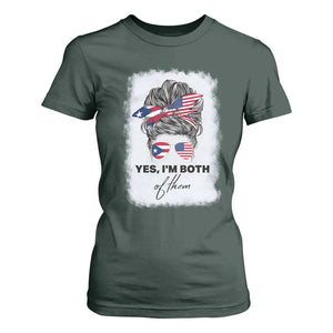 Yes I’m Both Puerto Rican American T Shirt For Women Messy Bun Boricua Woman Pride TS10 Dark Forest Green Print Your Wear