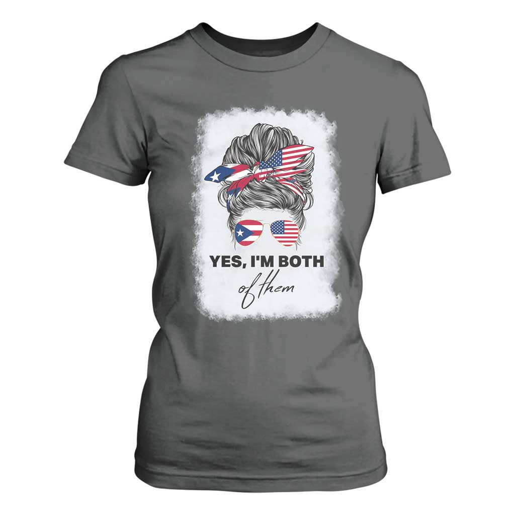 Yes I’m Both Puerto Rican American T Shirt For Women Messy Bun Boricua Woman Pride TS10 Dark Heather Print Your Wear
