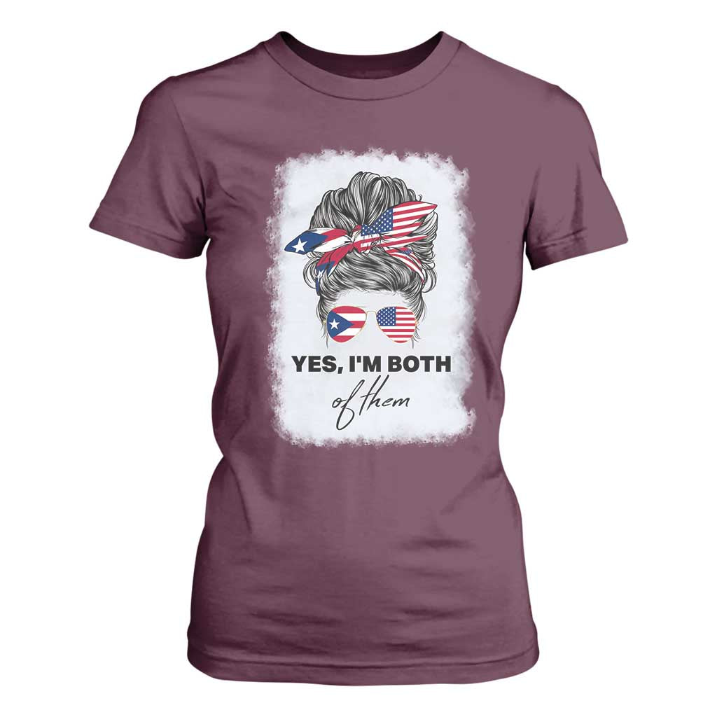 Yes I’m Both Puerto Rican American T Shirt For Women Messy Bun Boricua Woman Pride TS10 Maroon Print Your Wear
