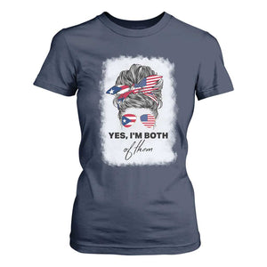 Yes I’m Both Puerto Rican American T Shirt For Women Messy Bun Boricua Woman Pride TS10 Navy Print Your Wear