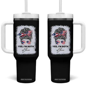 Yes I’m Both Puerto Rican American Tumbler With Handle Messy Bun Boricua Woman Pride TS10 One Size: 40 oz Black Print Your Wear