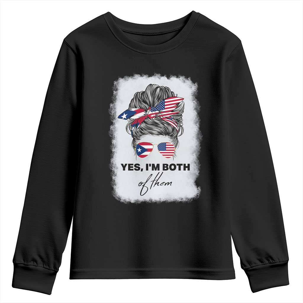 Yes I’m Both Puerto Rican American Youth Sweatshirt Messy Bun Boricua Woman Pride TS10 Black Print Your Wear