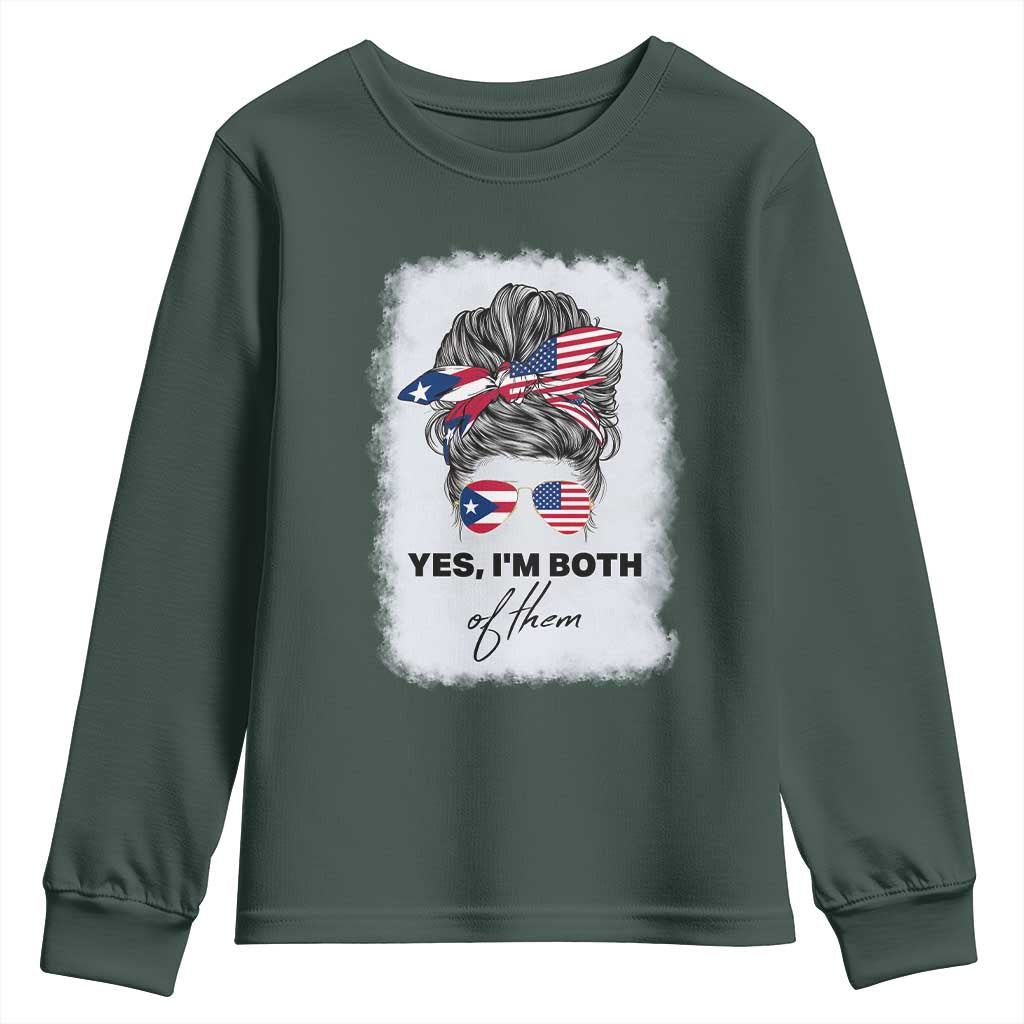 Yes I’m Both Puerto Rican American Youth Sweatshirt Messy Bun Boricua Woman Pride TS10 Dark Forest Green Print Your Wear