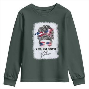 Yes I’m Both Puerto Rican American Youth Sweatshirt Messy Bun Boricua Woman Pride TS10 Dark Forest Green Print Your Wear