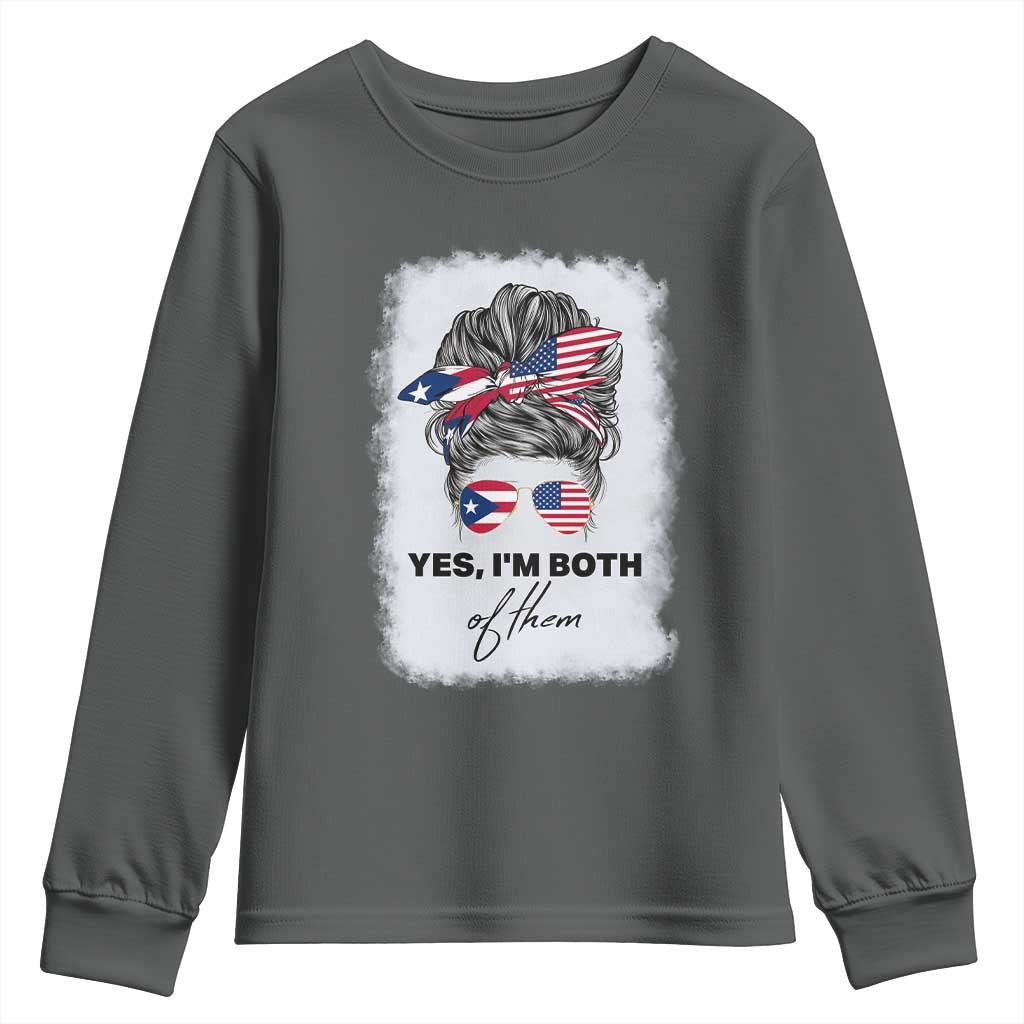 Yes I’m Both Puerto Rican American Youth Sweatshirt Messy Bun Boricua Woman Pride TS10 Dark Heather Print Your Wear