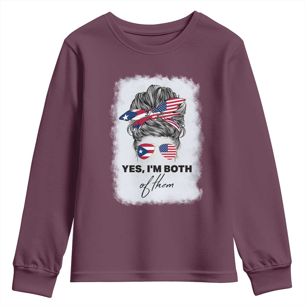 Yes I’m Both Puerto Rican American Youth Sweatshirt Messy Bun Boricua Woman Pride TS10 Maroon Print Your Wear