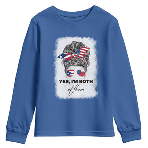 Yes I’m Both Puerto Rican American Youth Sweatshirt Messy Bun Boricua Woman Pride TS10 Royal Blue Print Your Wear