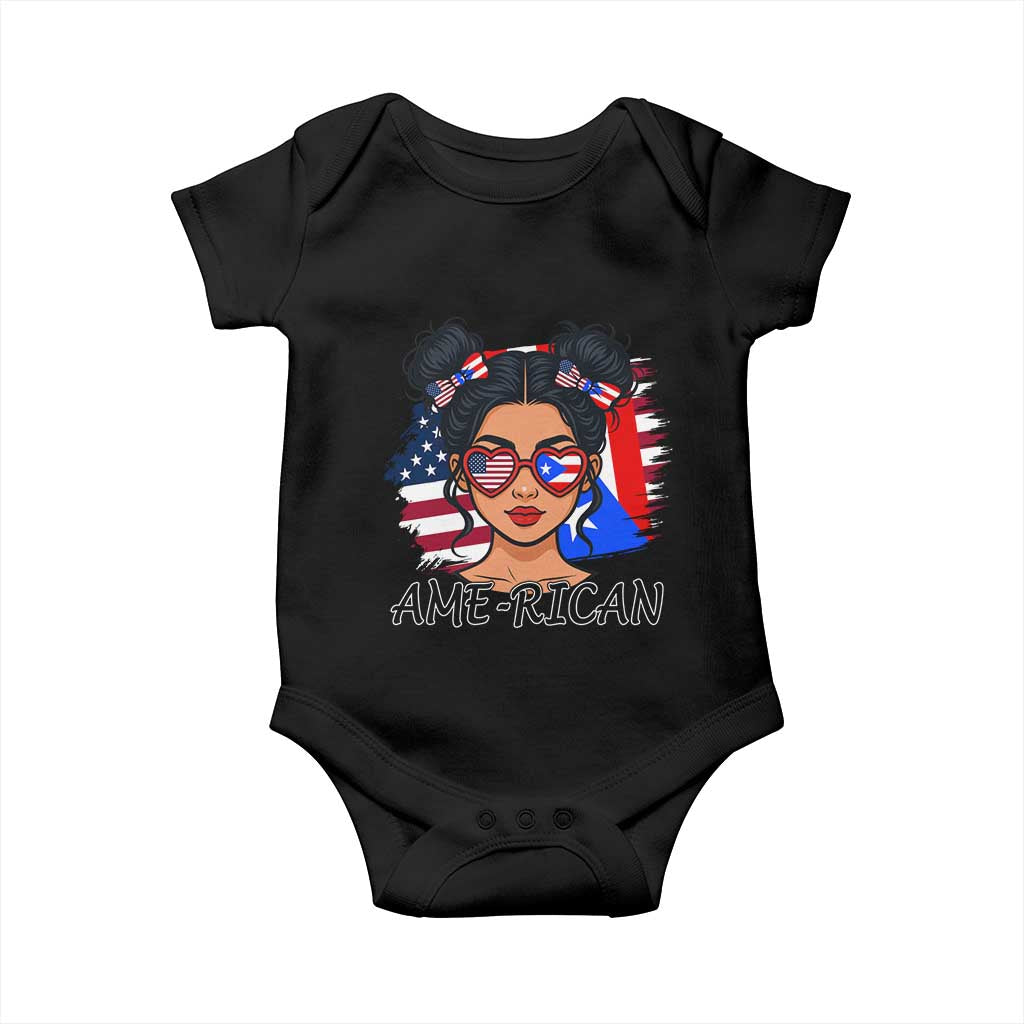 Puerto Rican American Girl Baby Onesie AME-RICAN Boricua Pride TS10 Black Print Your Wear