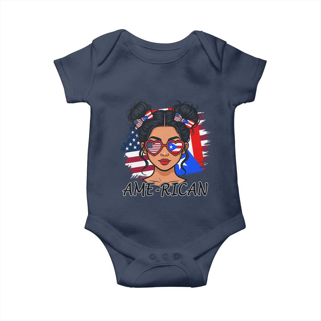 Puerto Rican American Girl Baby Onesie AME-RICAN Boricua Pride TS10 Navy Print Your Wear