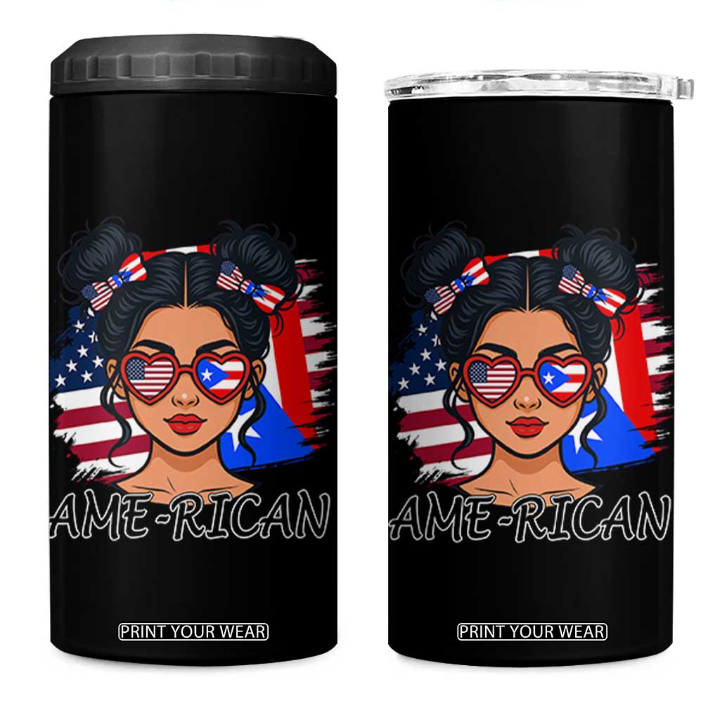 Puerto Rican American Girl 4 in 1 Can Cooler Tumbler AME-RICAN Boricua Pride TS10 One Size: 16 oz Black Print Your Wear