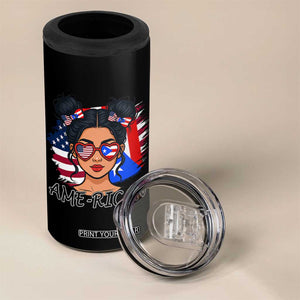 Puerto Rican American Girl 4 in 1 Can Cooler Tumbler AME-RICAN Boricua Pride TS10 Print Your Wear