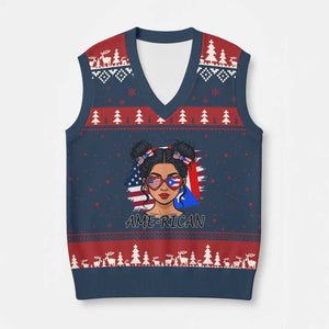 Puerto Rican American Girl V-Neck Knit Sweater Vest AME-RICAN Boricua Pride TS10 Navy Red Print Your Wear